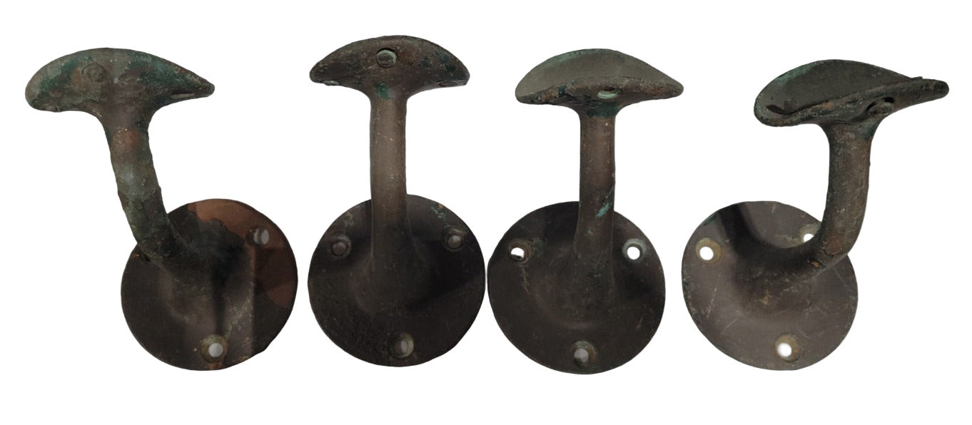 Set of 4 Reclaimed Cast Copper Handrail Brackets – Aged Patina