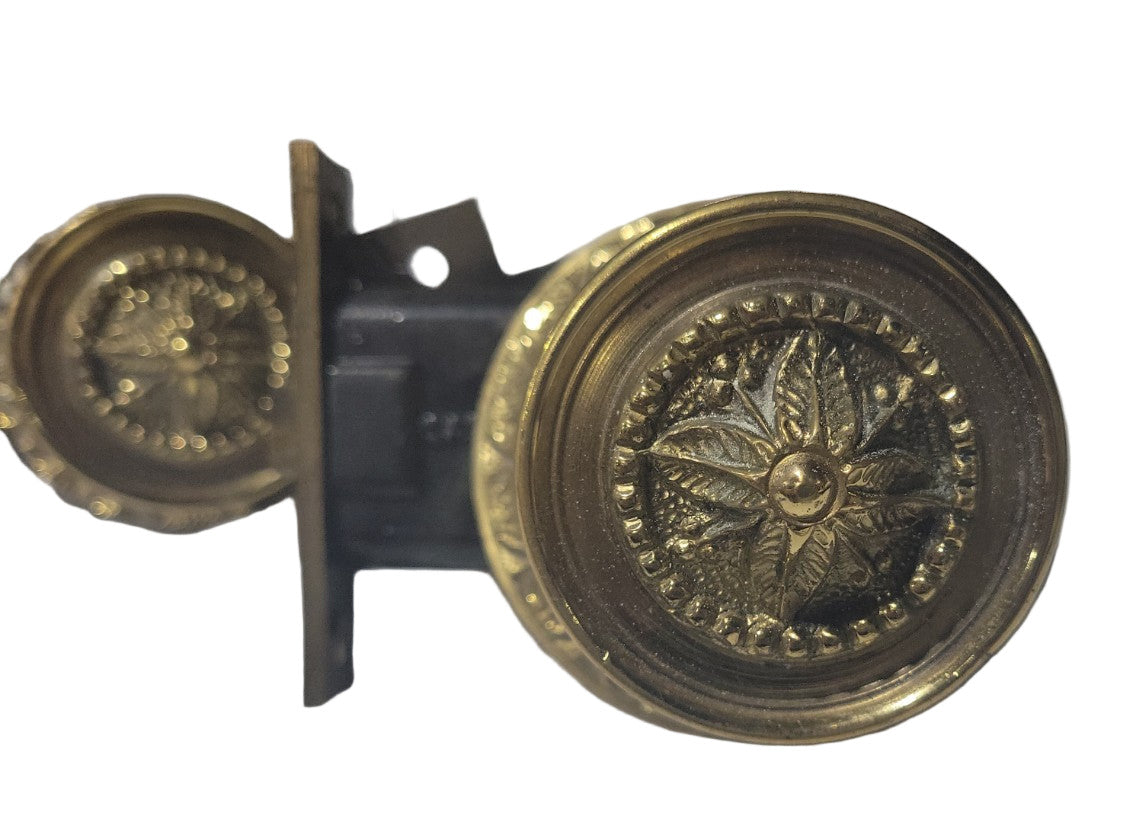 Set of 2 Ornate Brass Door Knobs with Backplates