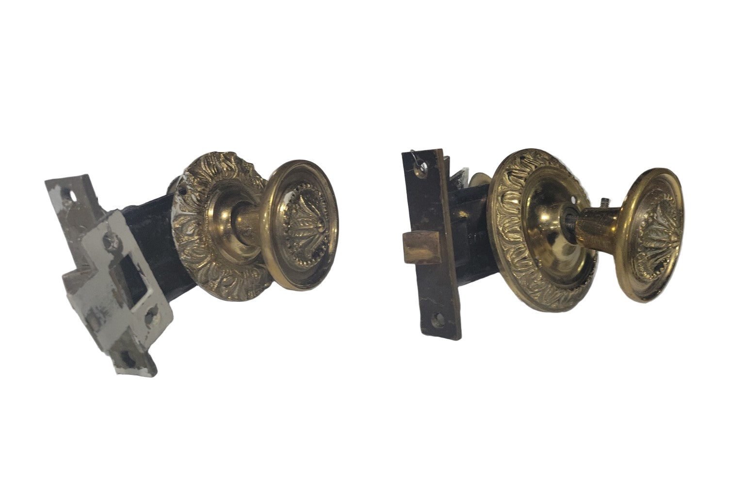 Set of 2 Ornate Brass Door Knobs with Backplates