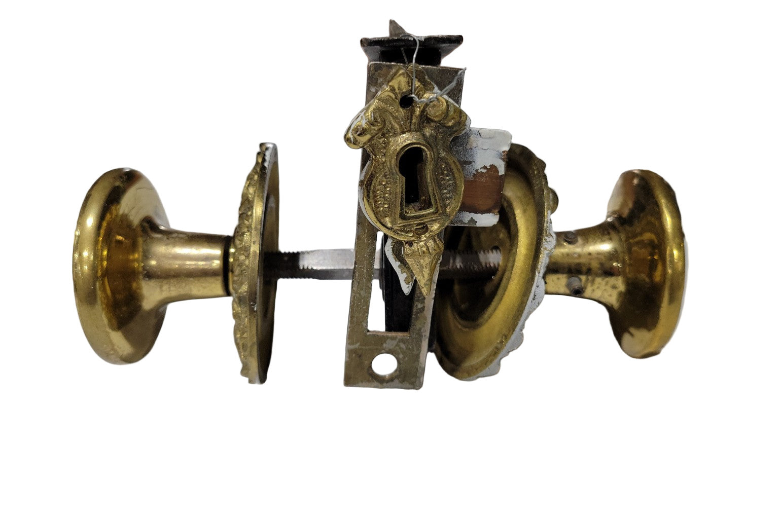 Set of 3 Ornate Cast Brass Door Knob Assemblies – Laurel & Leaf Motif