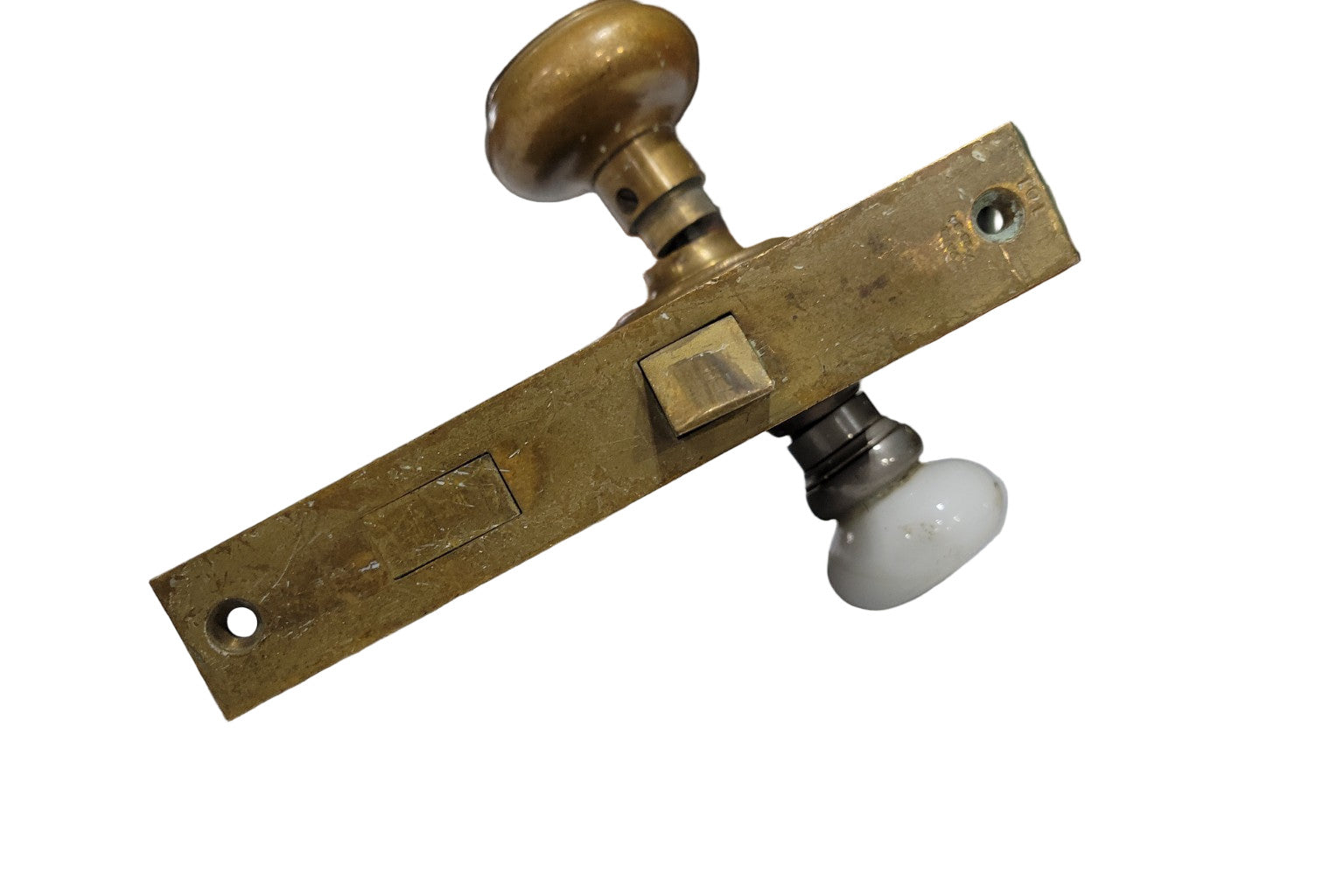 Antique Mortise Lockset with Brass & Porcelain Knobs