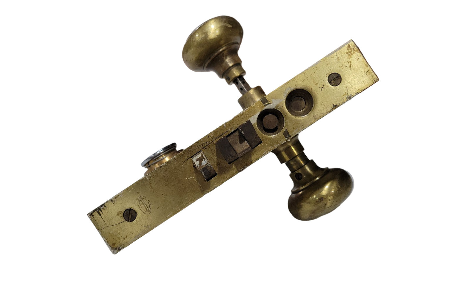 Vintage Mortise Lockset with Solid Brass Knobs and Key Cylinder