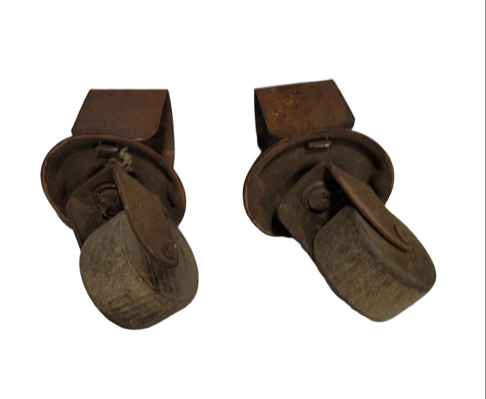 Pair of Vintage Top Plate Casters with Wooden Wheels – 1¼" Wheel Diameter