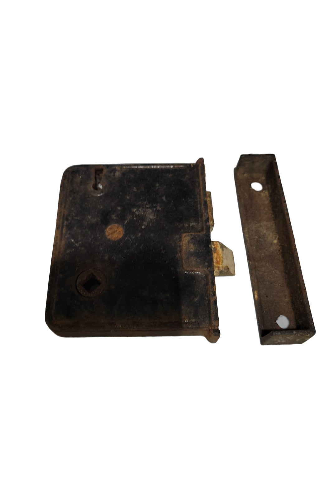 Antique Mortise Lockset with Strike Plate – 4" H x 5/8" W x 3" D