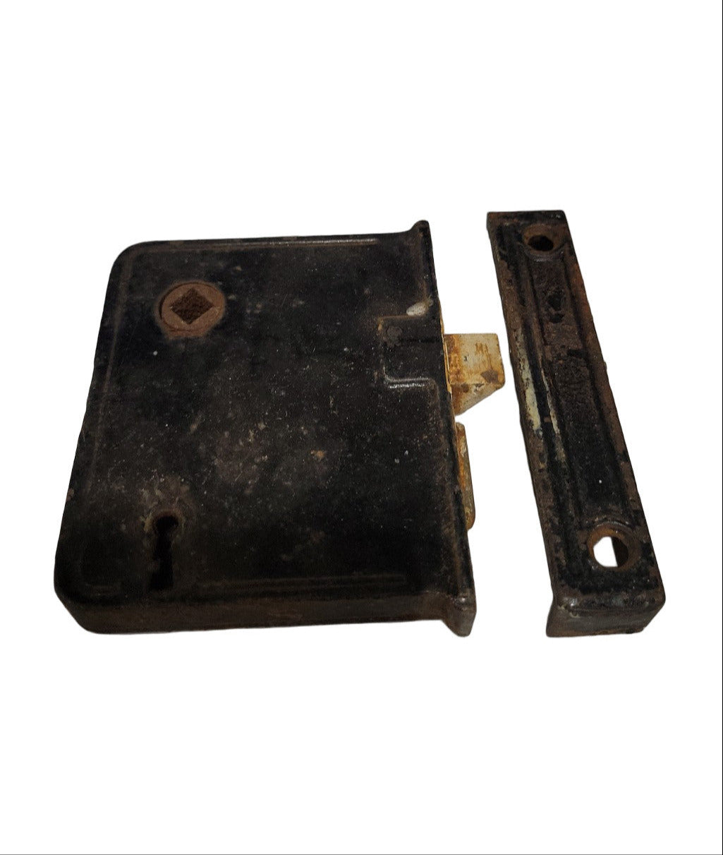 Antique Mortise Lockset with Strike Plate – 4" H x 5/8" W x 3" D