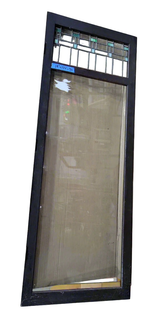 Antique Leaded Glass Window with Green Accents – Tall Sash - Craftsman Style
