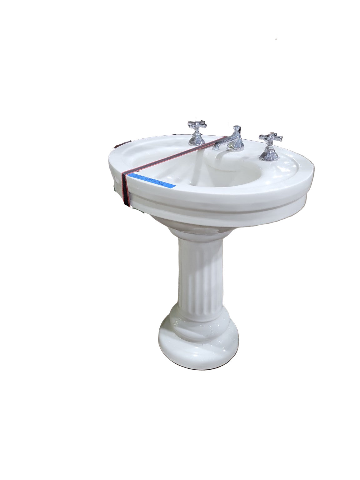 Antique Porcelain Pedestal Sink with Chrome Cross Handles