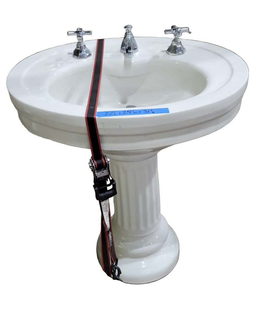 Antique Porcelain Pedestal Sink with Chrome Cross Handles