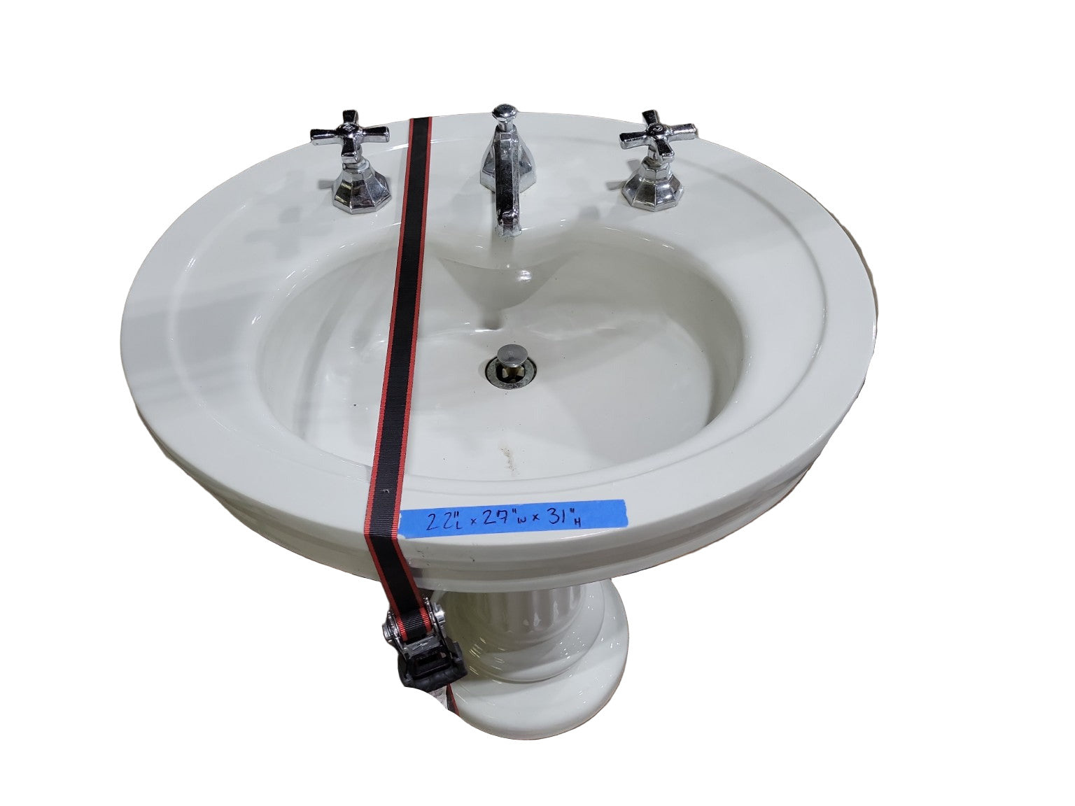 Antique Porcelain Pedestal Sink with Chrome Cross Handles