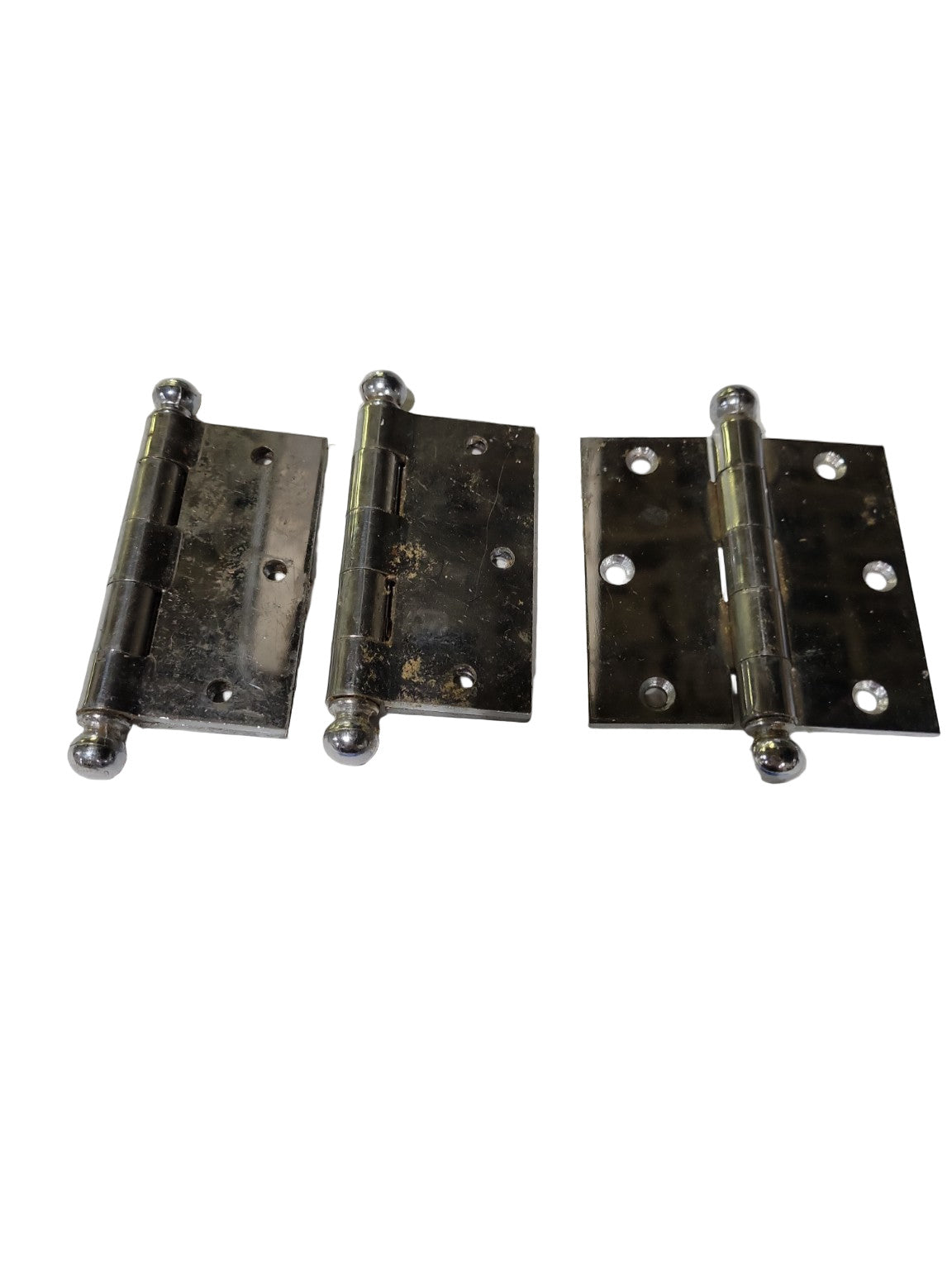 Set of 3 Polished Chrome Door Hinges with Ball Tips – 3 ½" x 3 ½"