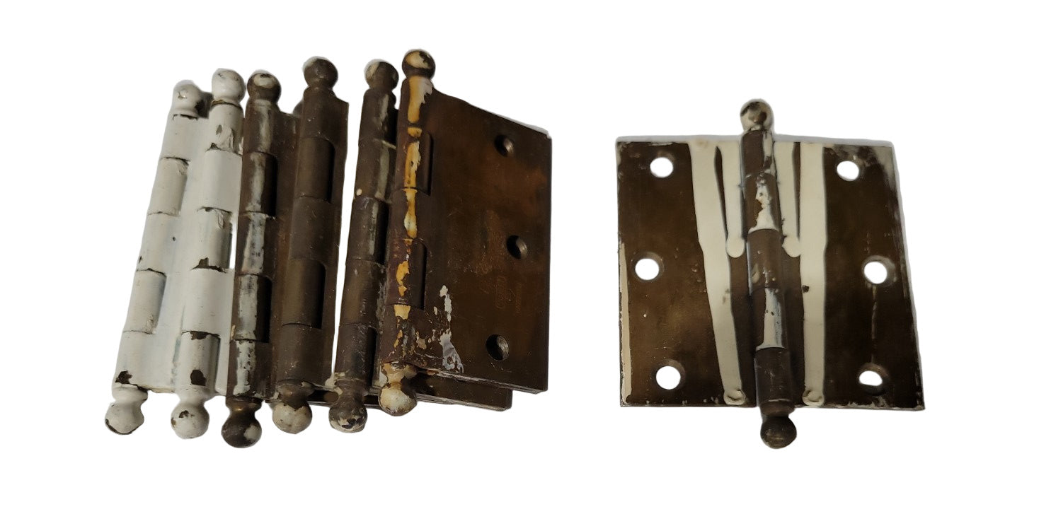 Set of 7 Small Ball Tip Cabinet Hinges – Brass Plated – 2 ½" x 2 ½"