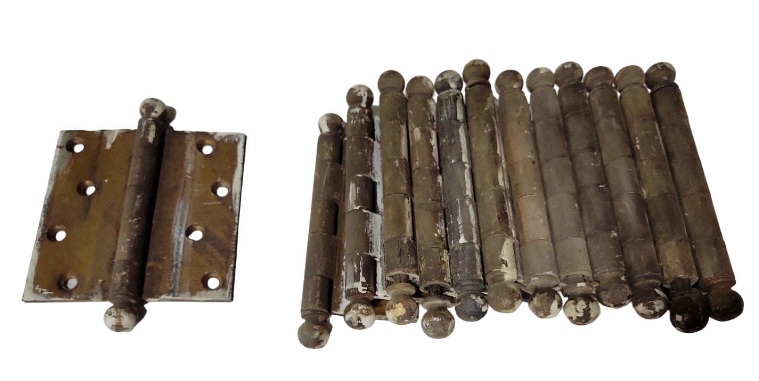 Set of 13 Vintage Ball Tip Door Hinges – Brass Plated – 4" x 4"