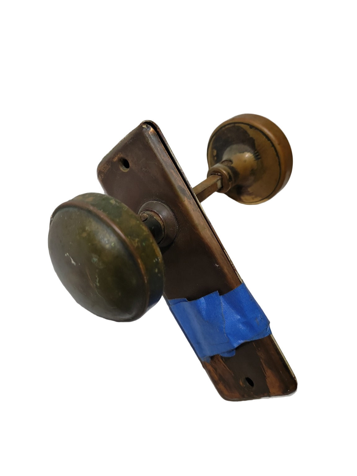 Antique Brass Door Knob Set with Backplates – 2 ¼" Ø Knobs, 1 ⅞" W x 5 ¾" L Plate