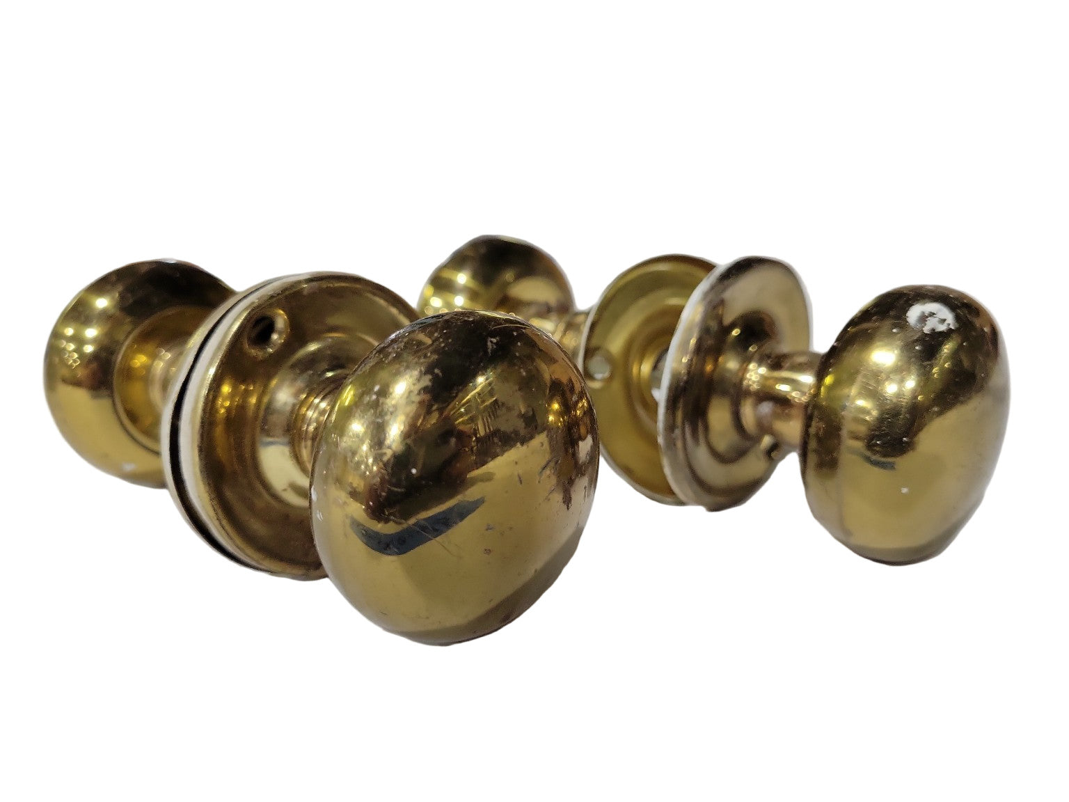 Set of 2 Polished Brass Door Knob Sets – 1 ¾" Ø x 4 ½" L