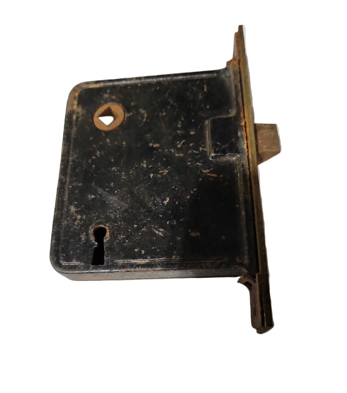 Large Antique Mortise Lock Case – 3 ⅝" H x 3 ⅝" D
