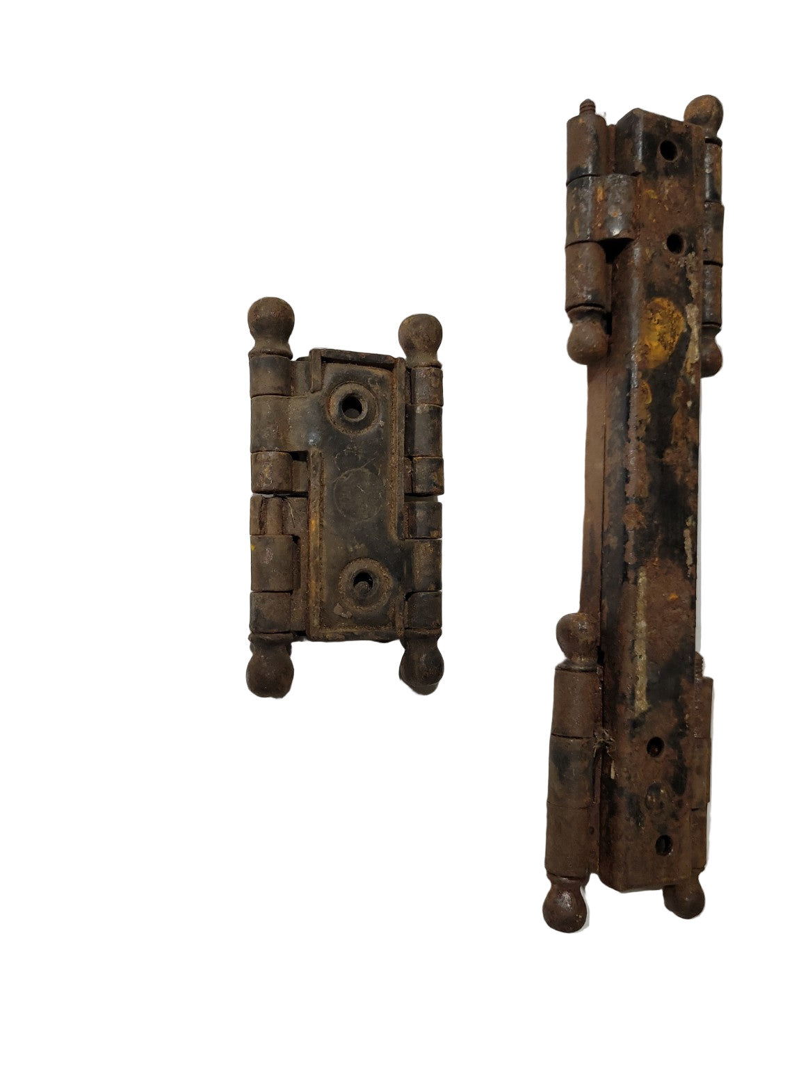 Antique Ornate Cast Iron Hinges (Pair) – One Large & One Small