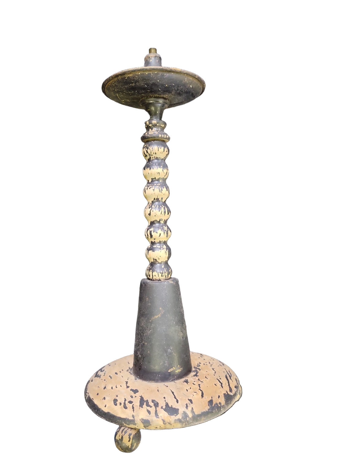 Antique Painted Wood & Metal Candlestick Base – 7¾″ Ø × 17″ H