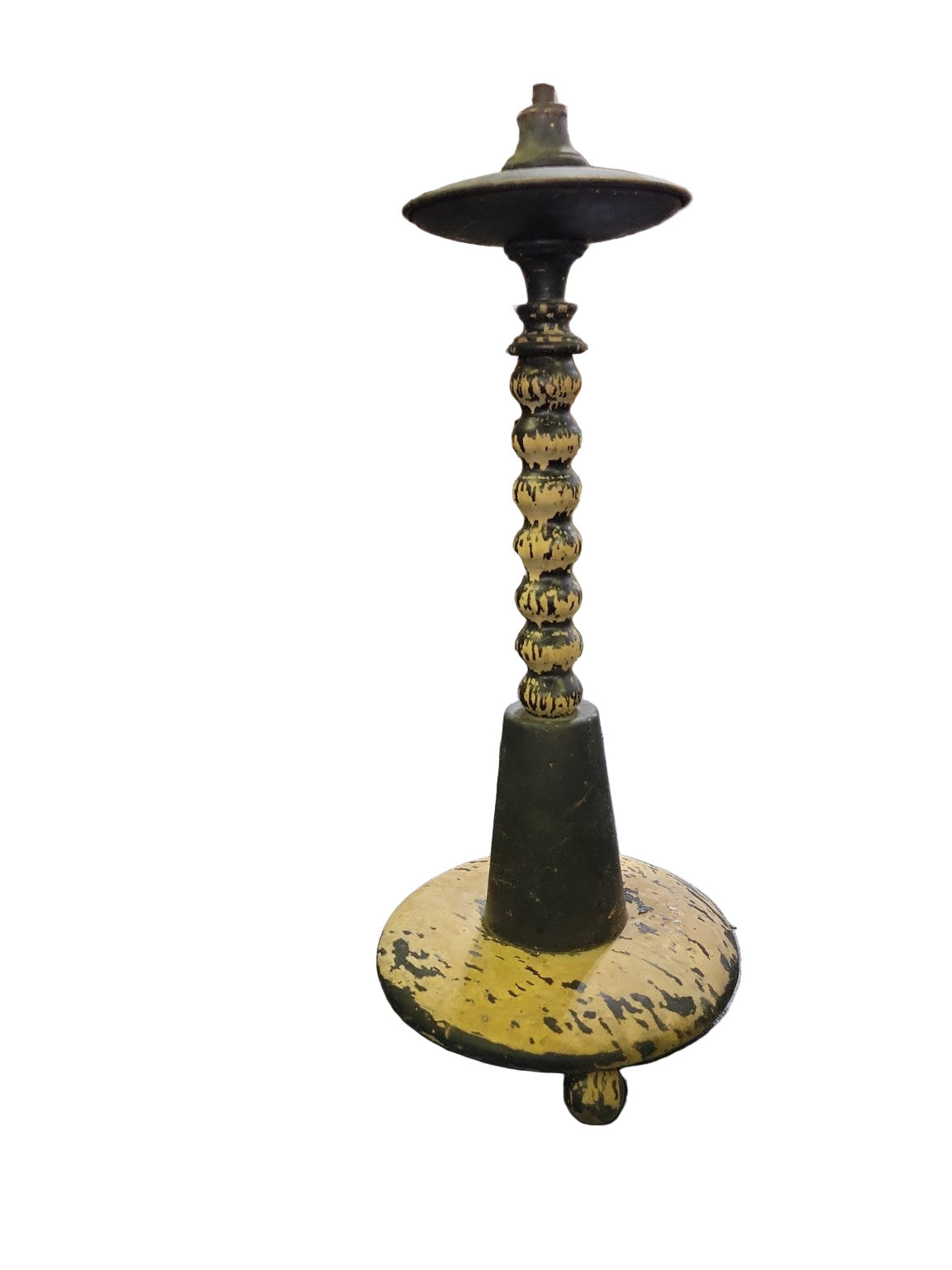 Antique Painted Wood & Metal Candlestick Base – 7¾″ Ø × 17″ H