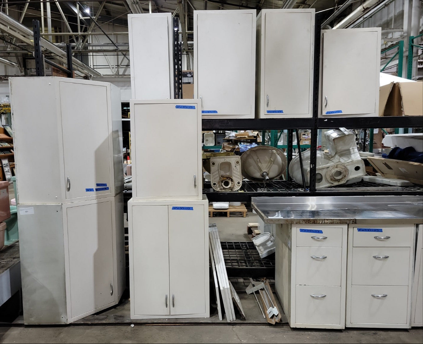 Vintage Metal Kitchen Cabinet Set with Stainless Countertops and Sink – 1950s–1960s Residential