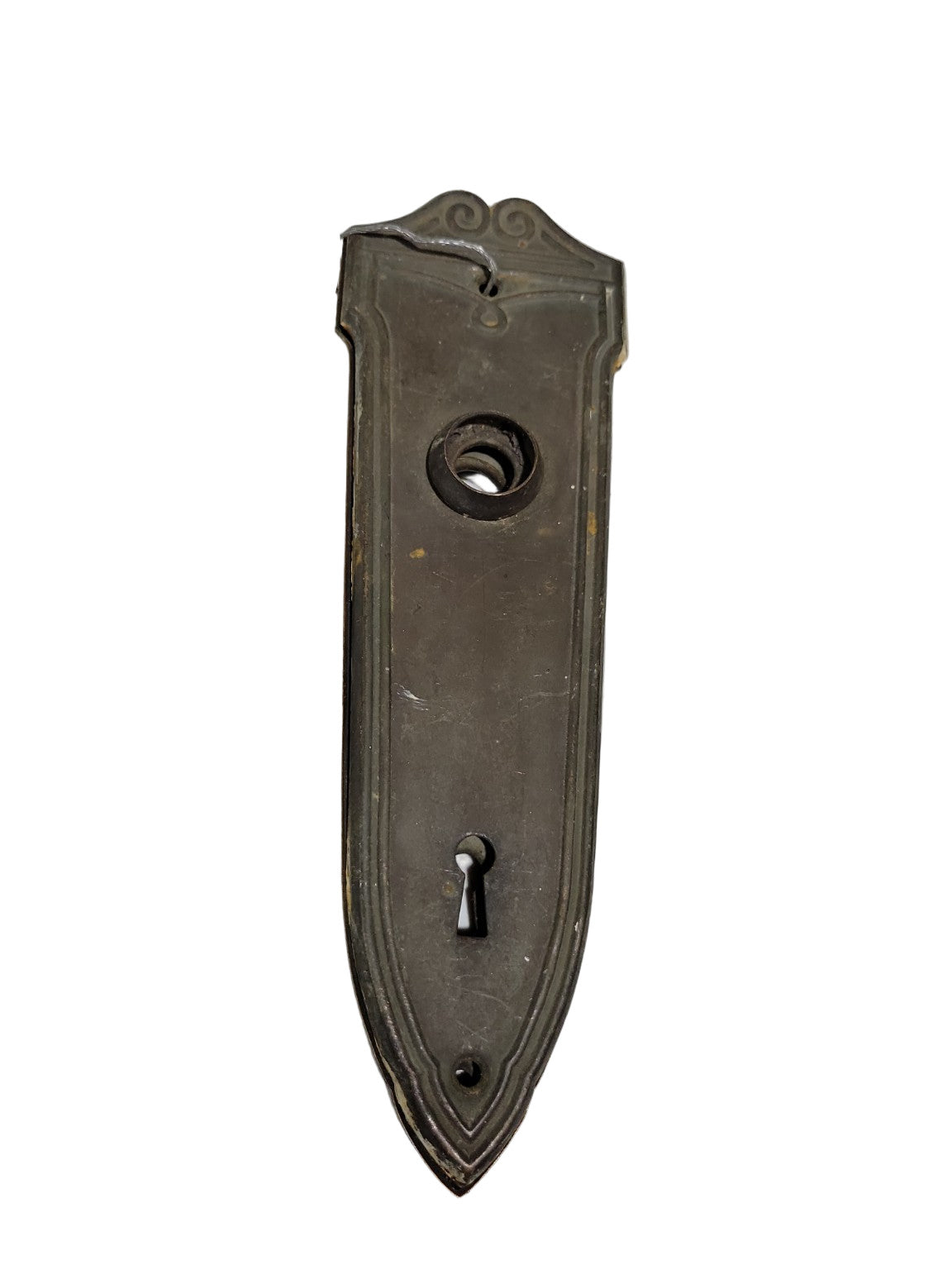 Pair of Antique Shield-Top Door Backplates – Keyhole & Knob Collar