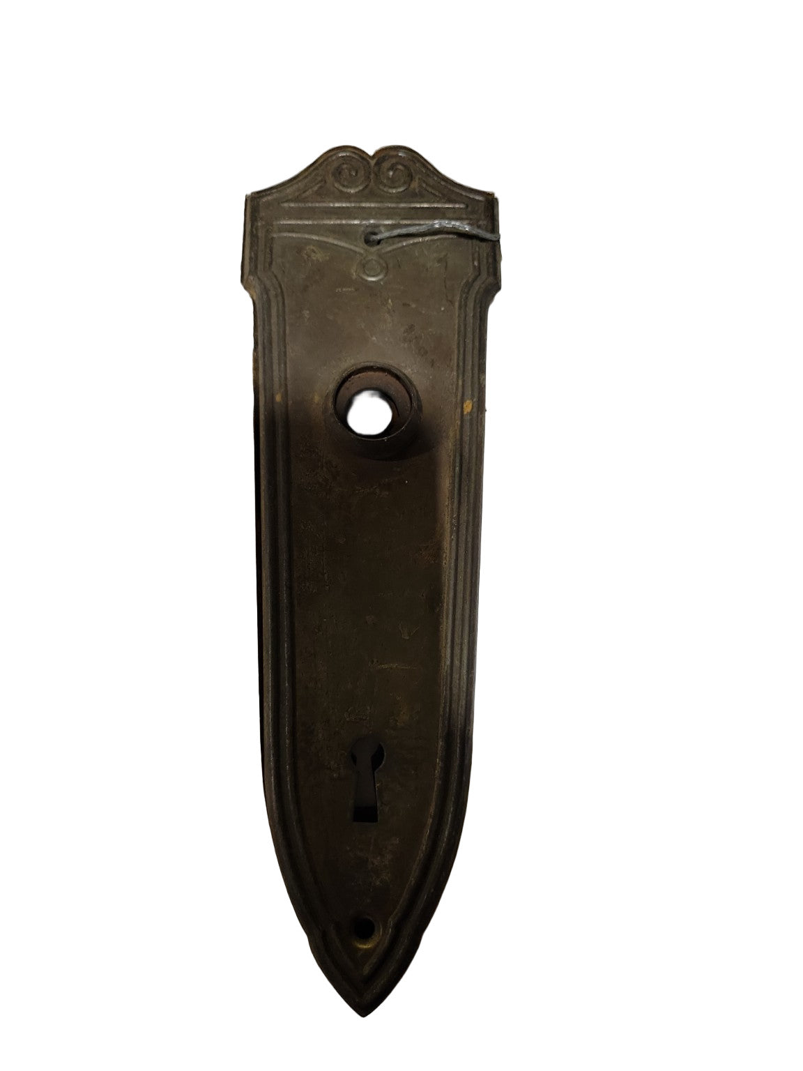 Pair of Antique Shield-Top Door Backplates – Keyhole & Knob Collar