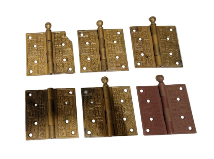 Set of 6 Heavyweight 3½" Victorian-Style Cast Brass Door Hinges – Eastlake Revival Pattern