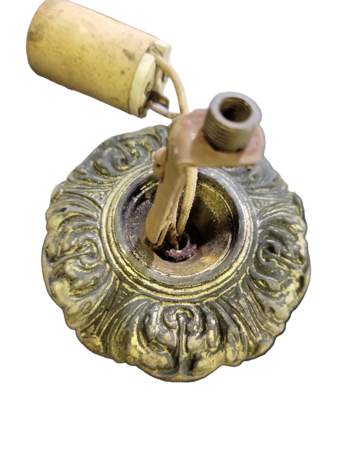 Antique 5-Arm Brass Chandelier – Ornate Scroll Detail (As-Is)