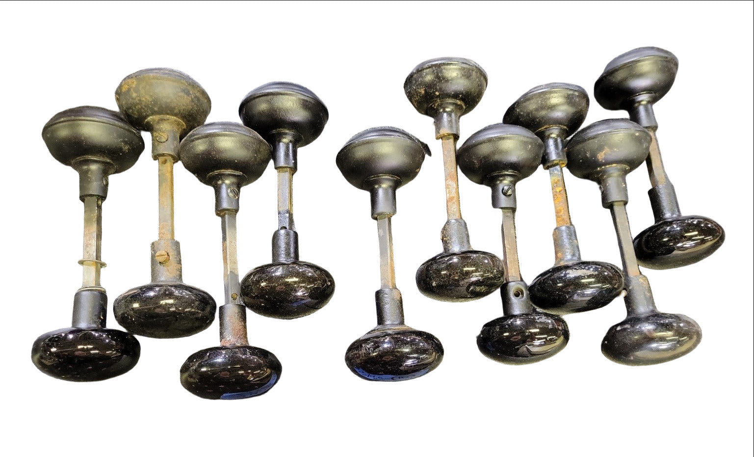 Lot of 10 Mixed Black Door Knob Sets – Porcelain & Cast Brass