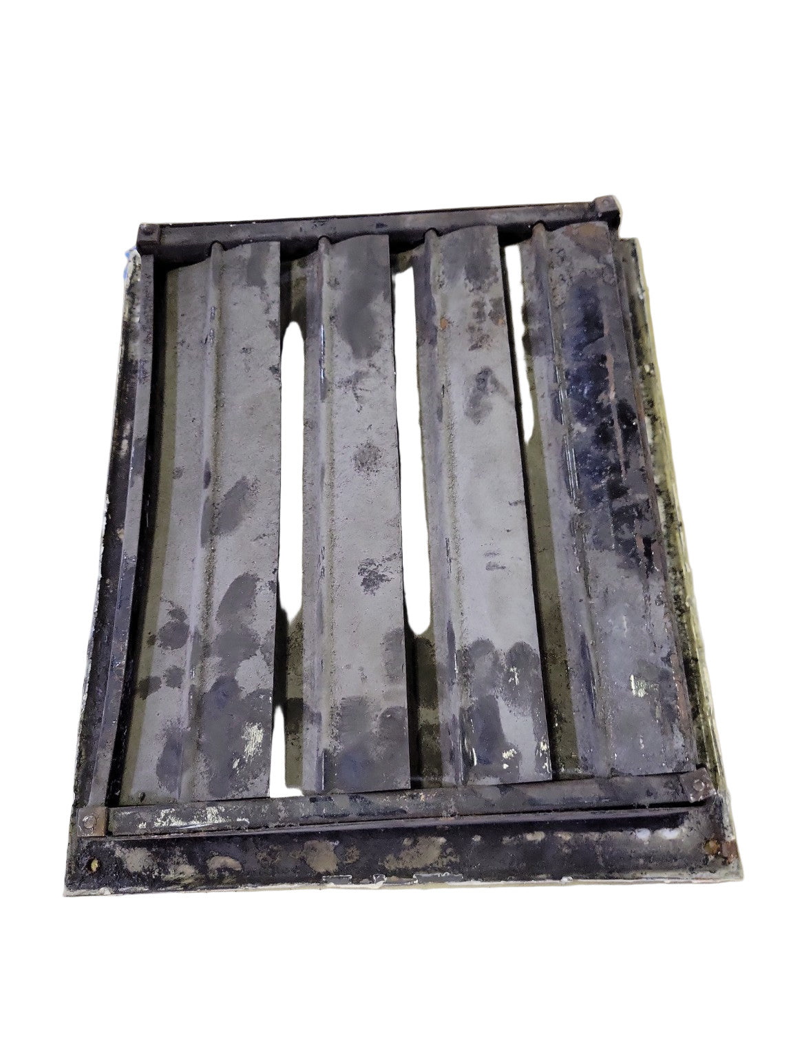 Antique Cast Iron Floor Register with Damper – White Painted Geometric Grate