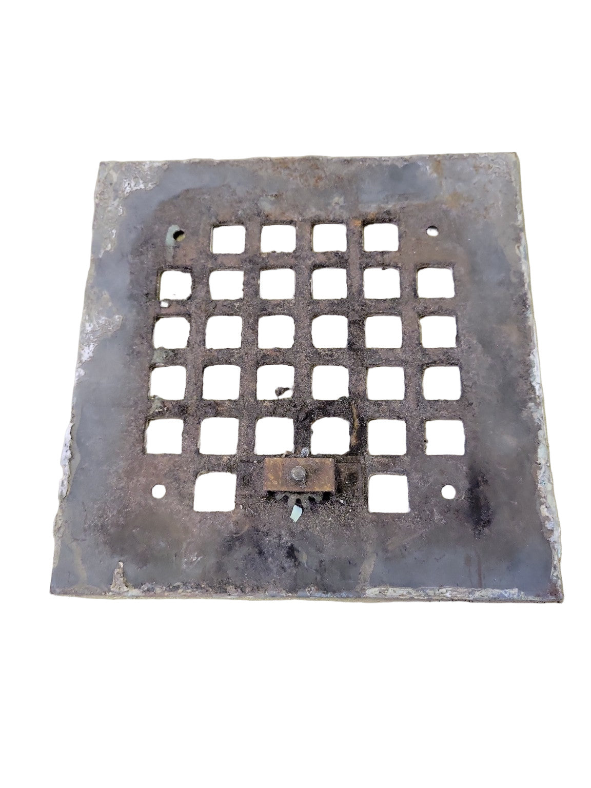 Antique Cast Iron Wall or Floor Grate – Square Grid Pattern, White Painted