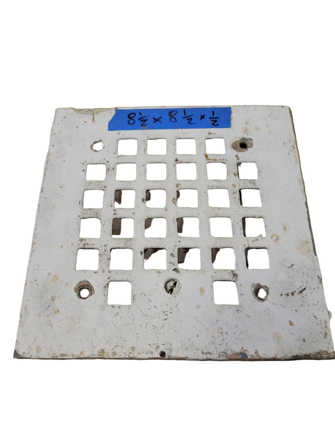Antique Cast Iron Wall or Floor Grate – Square Grid Pattern, White Painted