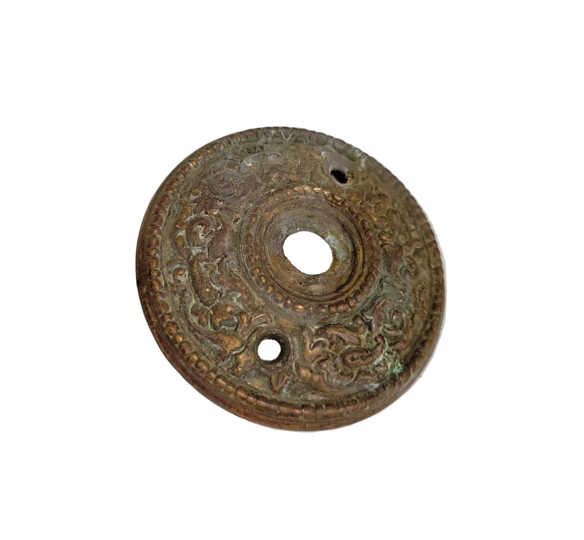Antique Cast Metal Rosette Door Plate – Ornate Floral Design – 3" Diameter