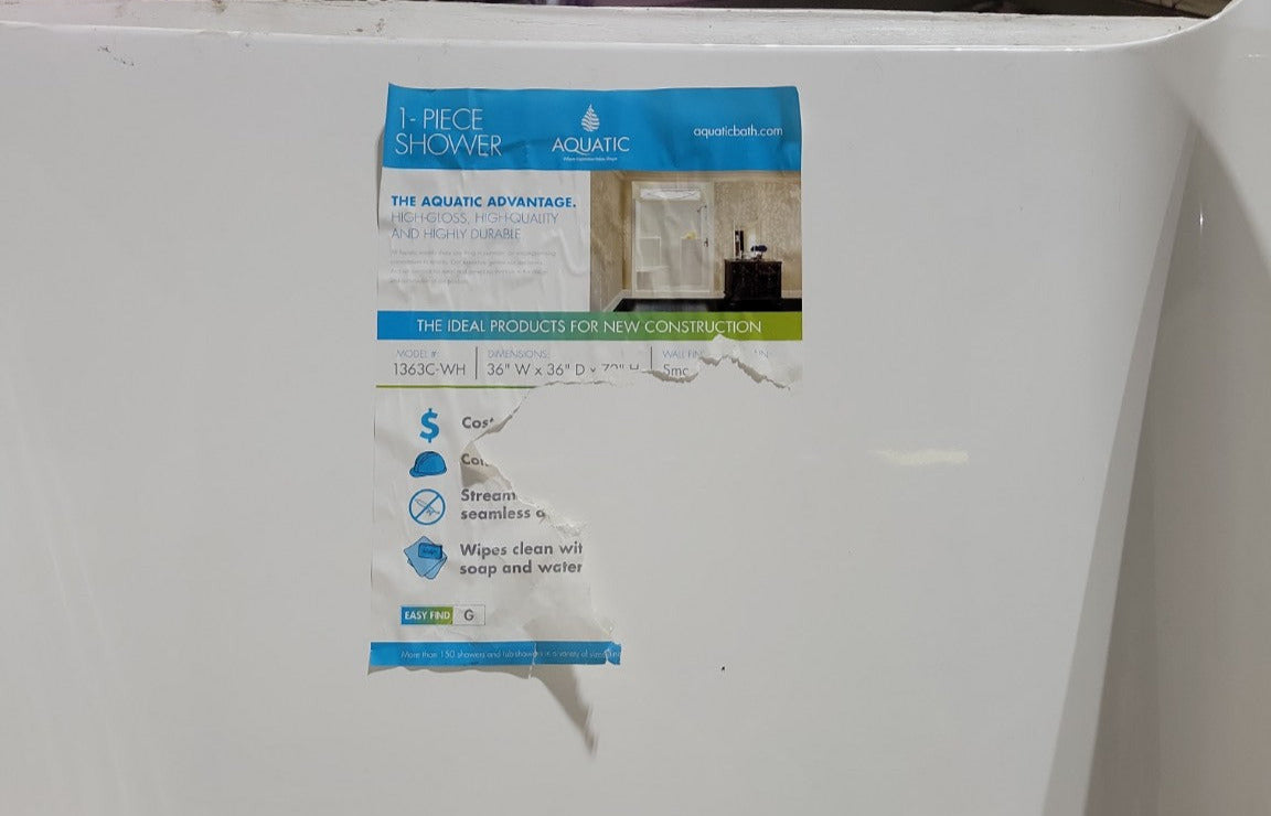 Aquatic 1363C-WH One-Piece Shower Stall – 36" x 36" Center Drain