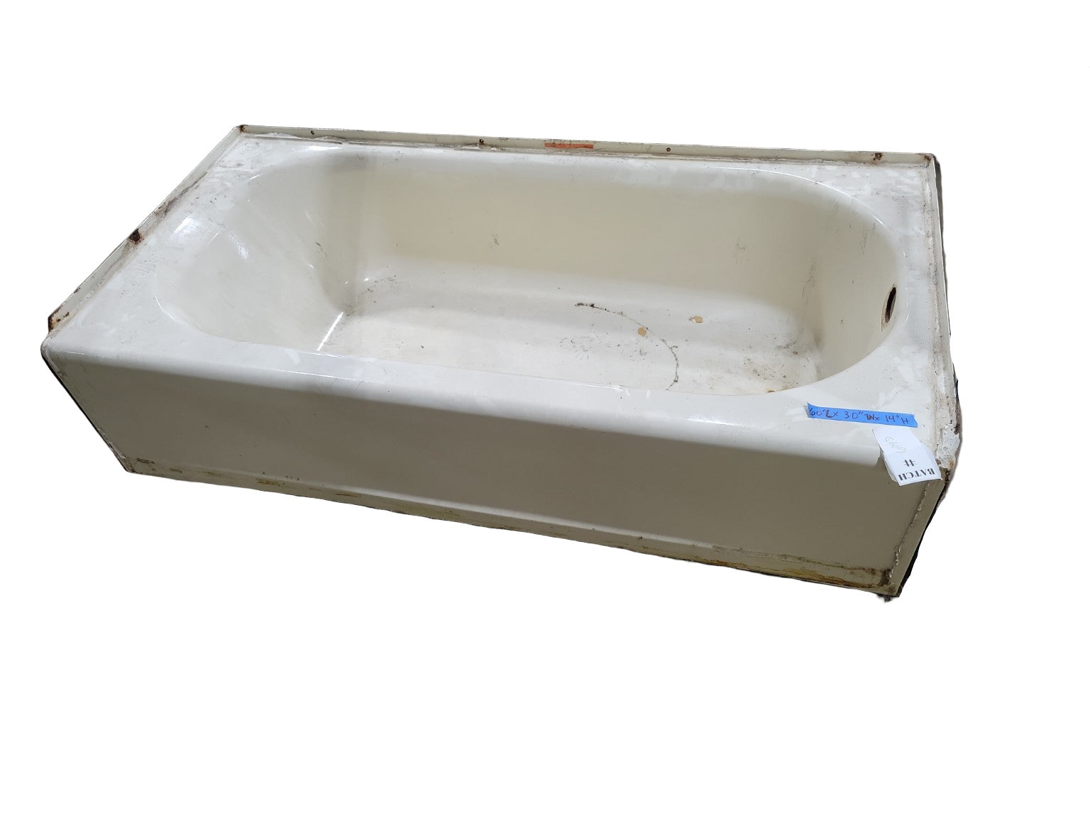 Salvaged Cast Iron Alcove Bathtub – 60" x 30" x 14"