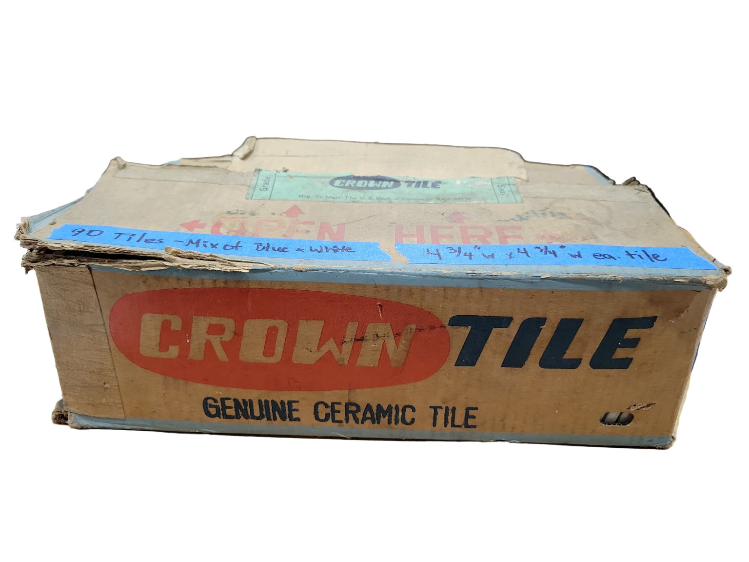 Vintage Crown Tile Box – 90 Ceramic Tiles, Blue & White Mix
