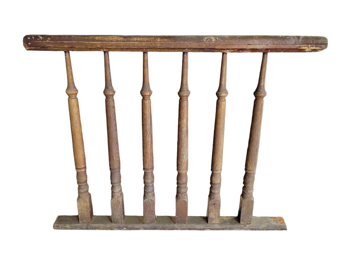 Vintage Turned Oak Spindle Railing Section – 6 Spindles