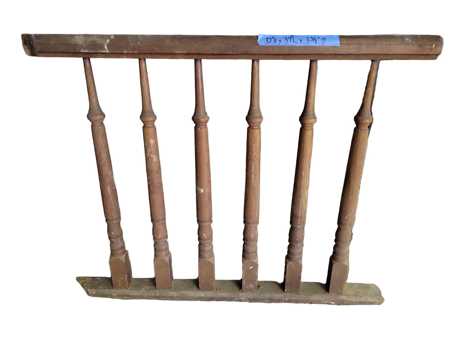 Vintage Turned Oak Spindle Railing Section – 6 Spindles