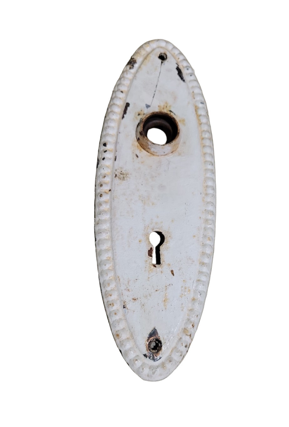 "Copley" Pattern Cast Iron Beaded Oval Doorknob Backplate – Keyhole Style