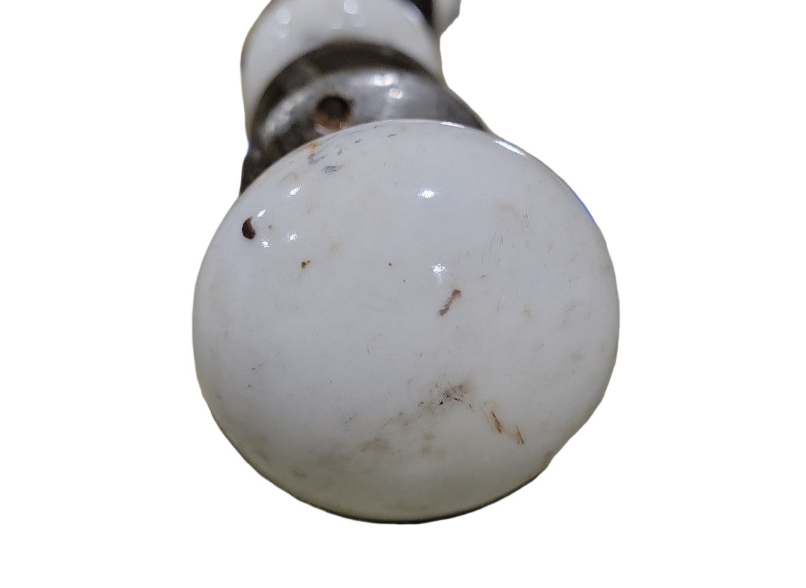 Antique White Porcelain Doorknob Set with Nickel-Plated Ferrules & Rosettes – 2 ¼"