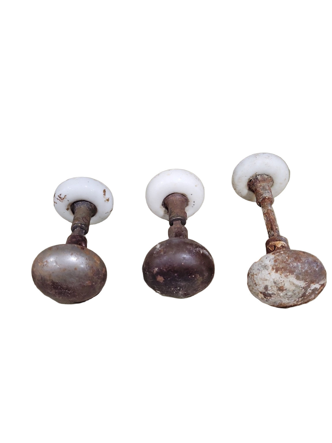 Antique White Porcelain & Iron Doorknob Sets – Set of 3 (2¼" x 4")