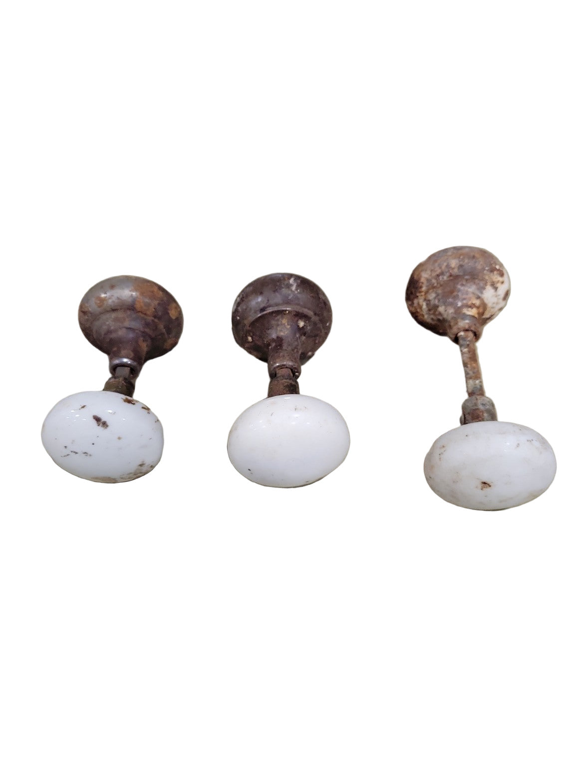 Antique White Porcelain & Iron Doorknob Sets – Set of 3 (2¼" x 4")