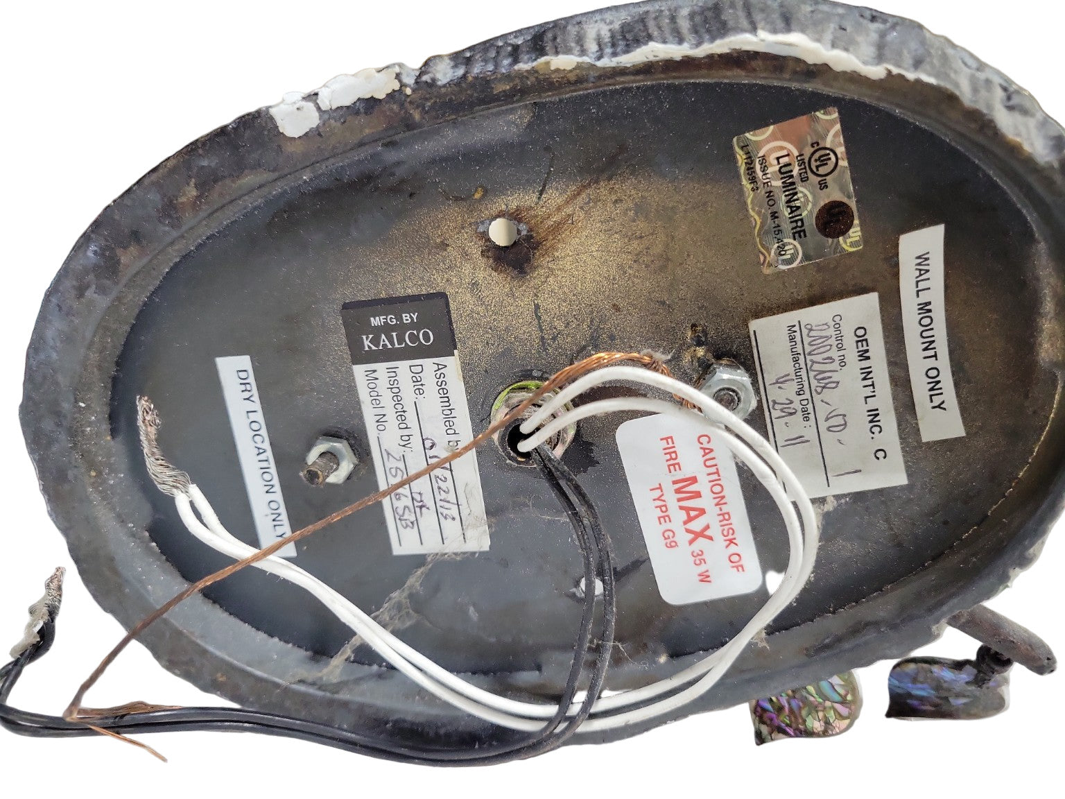 Rustic Wrought Iron Double Light Wall Sconce with Glass Shades, Iridescent Leaf Detail & Leather Accents