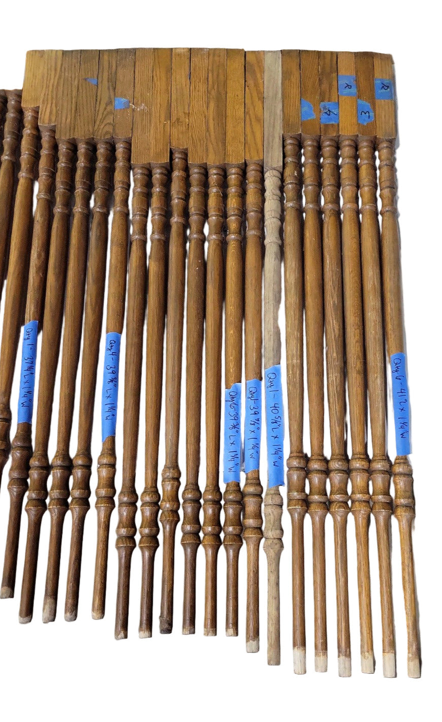 Lot of 31 Salvaged Oak Stair Spindles – Various Lengths