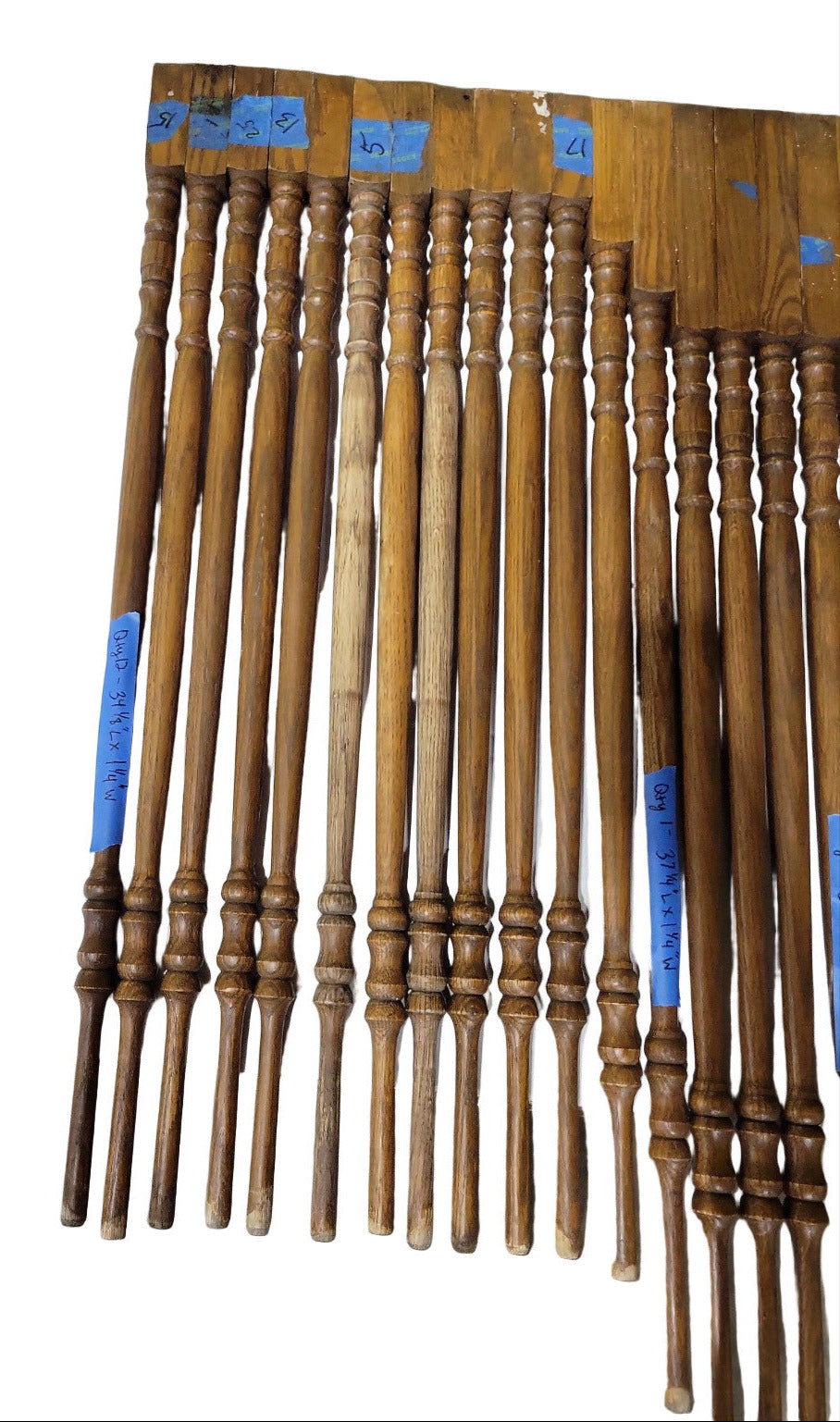 Lot of 31 Salvaged Oak Stair Spindles – Various Lengths