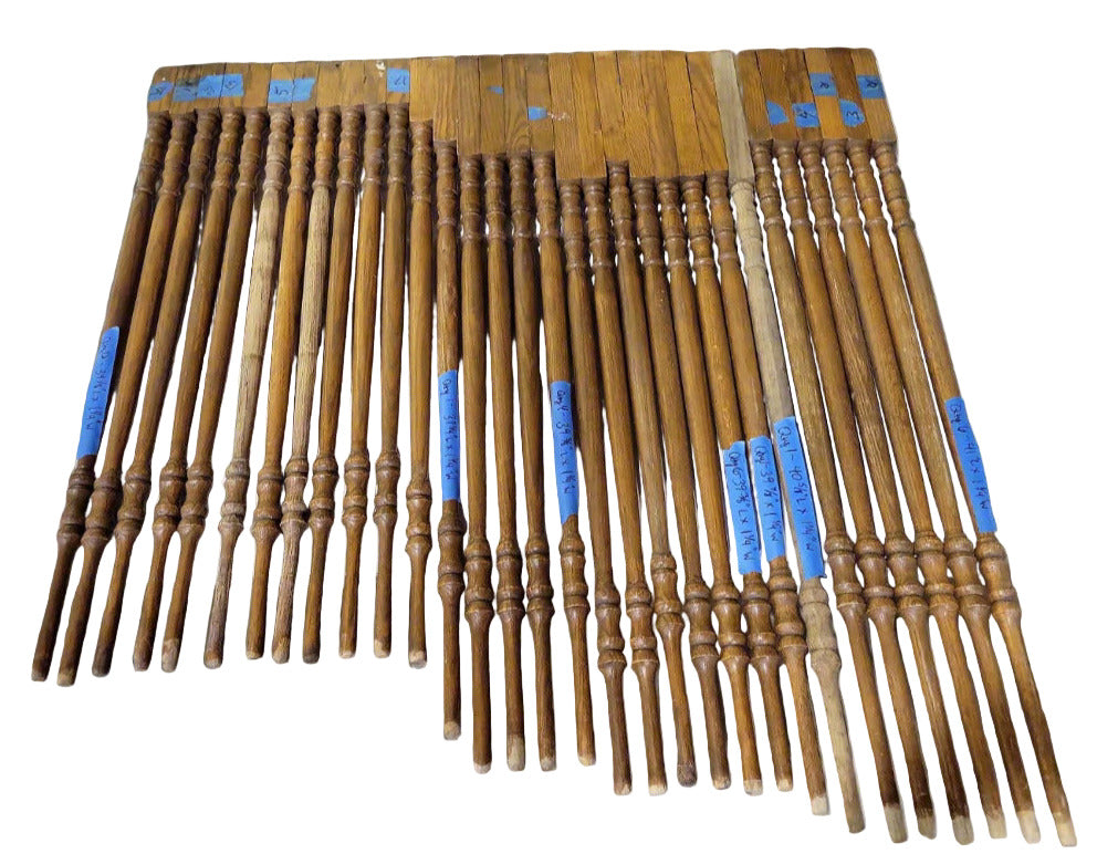 Lot of 31 Salvaged Oak Stair Spindles – Various Lengths