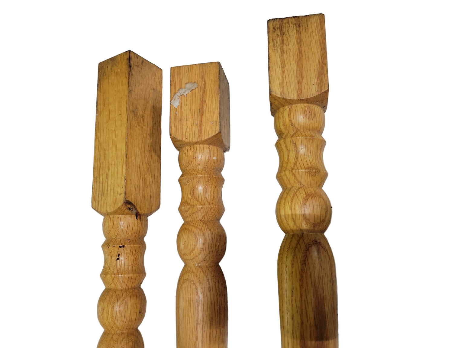 Lot of 3 Turned Oak Stair Spindles – Assorted Lengths