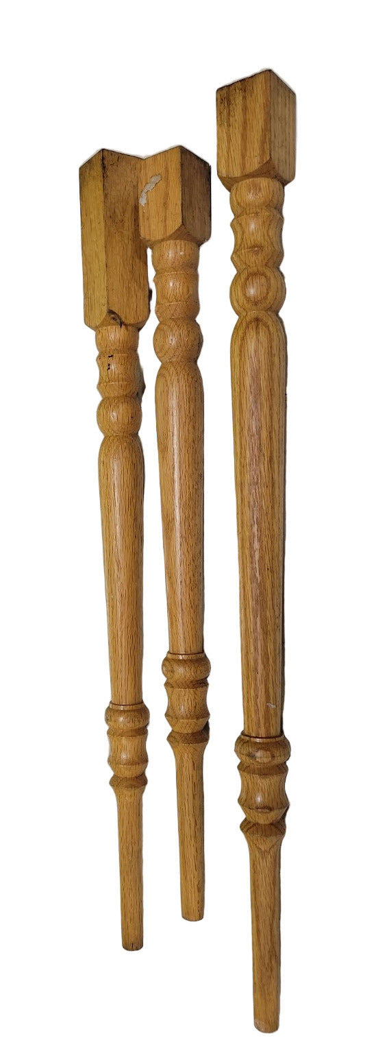 Lot of 3 Turned Oak Stair Spindles – Assorted Lengths