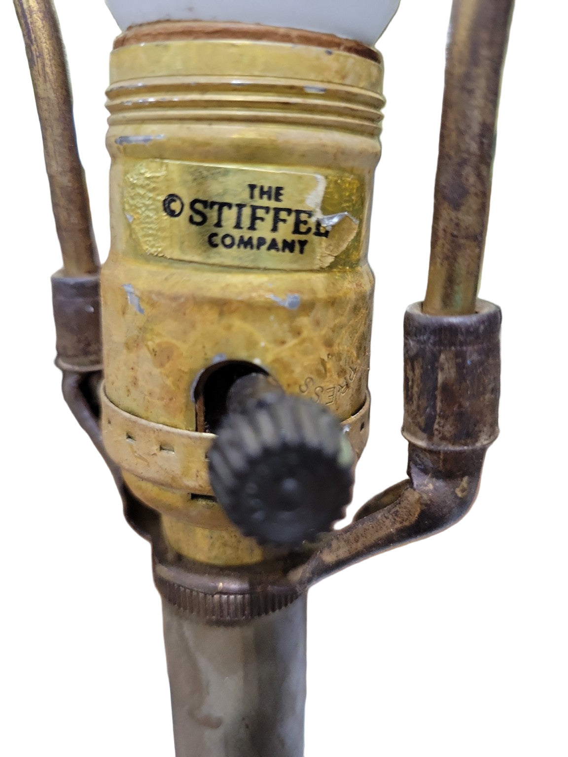 Vintage Stiffel Table Lamp – Brass & Milk Glass Column, 35" H