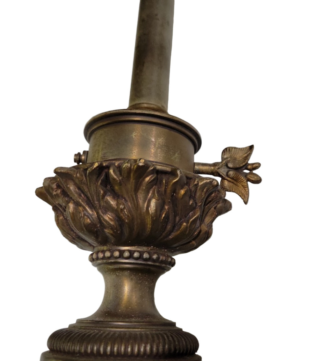 Vintage Stiffel Table Lamp – Brass & Milk Glass Column, 35" H