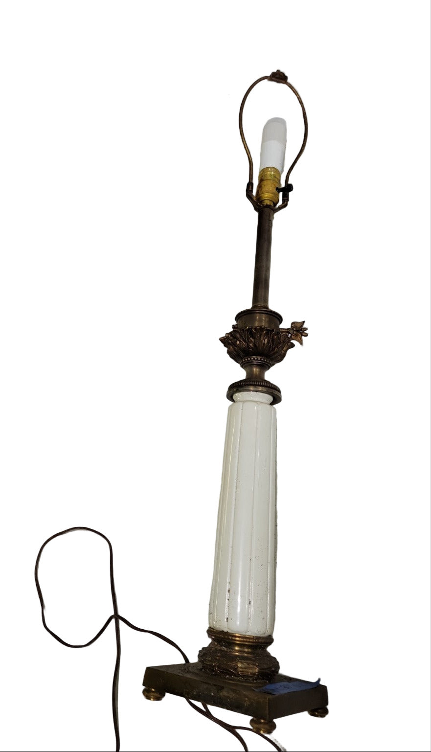 Vintage Stiffel Table Lamp – Brass & Milk Glass Column, 35" H